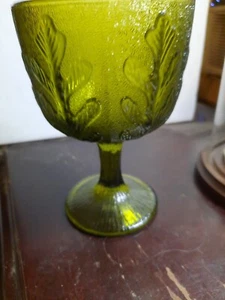 Vintage FTD 1975 Avocado Grün Depression Glas Kelch 16oz Eichenblatt Design - Bild 1 von 4