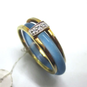 Fine Silver Sterling 925 Band Rings Jewelry Gold & Blue Round with White CZ - Picture 1 of 8