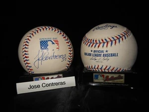 JOSE CONTRERAS SIGNED 2002 OPENING DAY FLAG BASEBALL RAWLINGS OMLB-YANKEES-RARE! - Picture 1 of 6