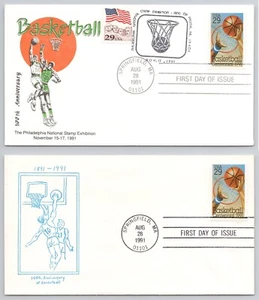 FDC (2) BASKET 100°. 1991. Cancello Philadelphia Expo Annulla. Springfield MA - Foto 1 di 5