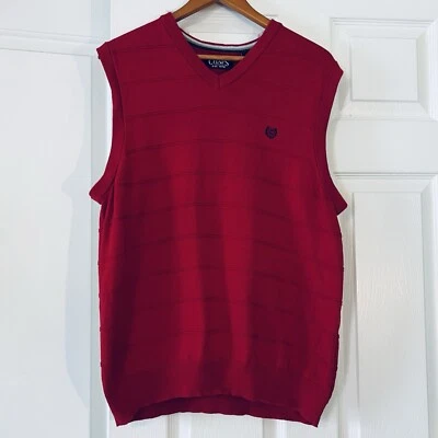 Chaps Est 1978  Mens Large Red Sweater Vest Pullover Red On Red Knit Stripes - Image 1 of 4