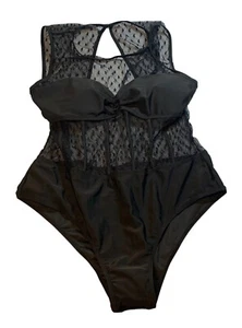 1-Teiler Sexy Schwarz Transparent Netz Taillenbund & Top XL Badeanzug Bademode Neu mit Etikett - Bild 1 von 6
