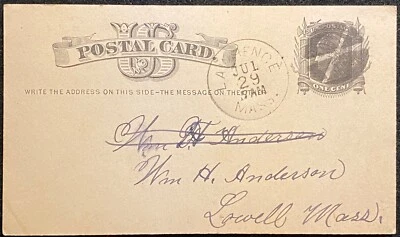 1880 *LAWRENCE MASS.* 1 CENT UX5 POSTAL CARD+{{{BOLD}}} FANCY LETTER "X" CANCEL! - Image 1 of 4