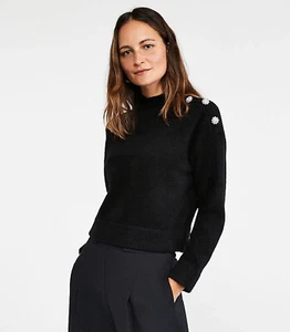 Ann Taylor Jeweled Button Mock Neck Sweater in Black Size M nwt - Picture 1 of 3
