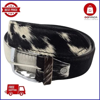 Elegante cinturón de cuero de vaca de sal y pimienta con hebilla clásica plateada cuero genuino Foto 1 de 4