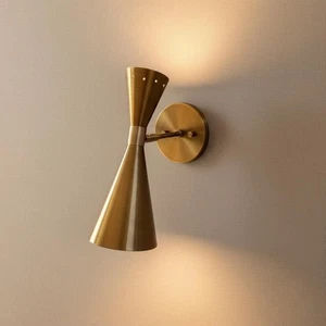 Adjustable Brass Double Cone Sconce | Mid Century Modern Wall Light - Picture 1 of 5