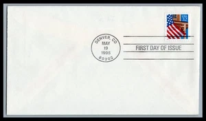 US FDC # 2916 32c Flag over Porch, perf From Bklt none  L.Cancel 1995, 9Q2858 - Picture 1 of 1