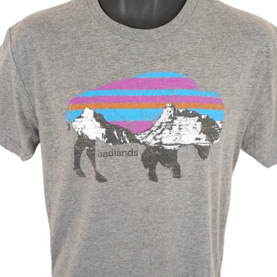 Badlands T Shirt Mens Size Small Gray National Park Bison Buffalo South Dakota - Imagem 1 de 4