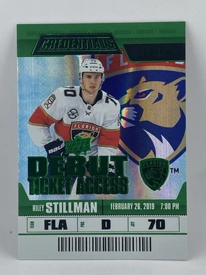 2019-20 Credentials Riley Stillman Debut Ticket Access Green /25 RC #76 - Image 1 of 3