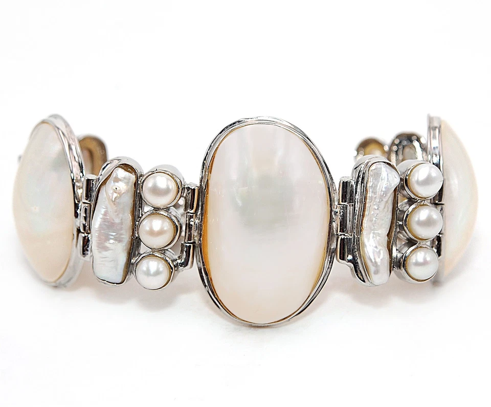 Pulsera Tenis Plata Esterlina Genuina Sólida 925 Perla Biwa Natural Joyería BS2 Foto 1 de 3