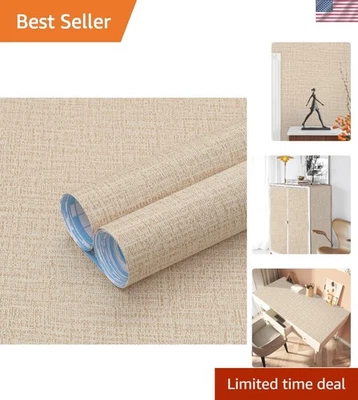 Elegant Beige Grasscloth Textured Peel and Stick Wallpaper - 15.7'' x 118'' - Image 1 of 4