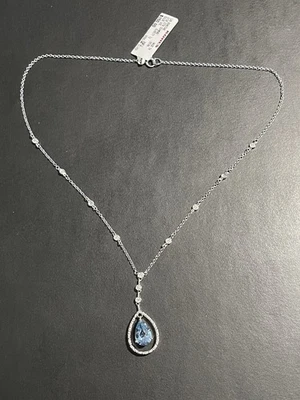 Collar de diamantes de plata esterlina con piedra aguamarina de laboratorio de 1/10 c nuevo con etiqueta Foto 1 de 4