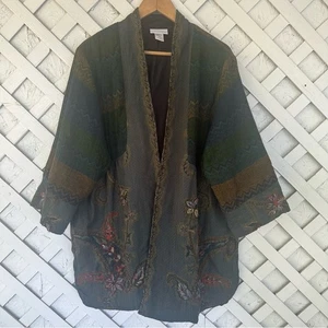 Giacca di lana con ricami floreali verde boho morbidi dintorni 3XL - Foto 1 di 9
