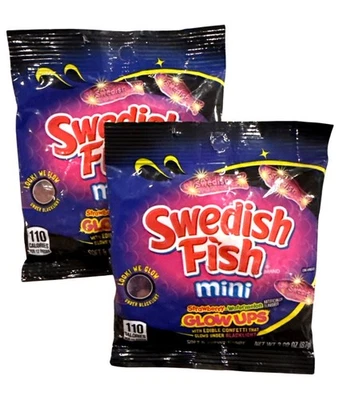 2pc Set 3.08oz per Bag SWEDISH FISH Mini Candy GLOW UPS Strawberry Watermelon - Image 1 of 2