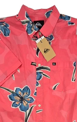 Quick Silver Button Floral Print Classic SS Mens Shirt Medium $66 MSRP - Image 1 of 4