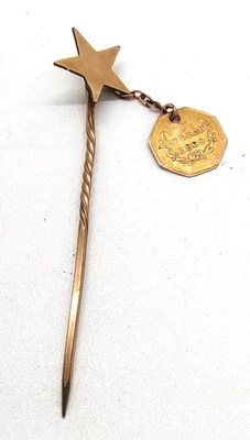 Victorian/Edwardian 14k and 10k Gold Coin/Token and Star Stick Pin! - Image 1 of 4