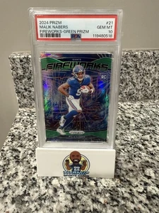 2024 Panini Prizm Malik Nabers #21 Fireworks Green Prizm Rookie RC PSA 10 - Bild 1 von 8