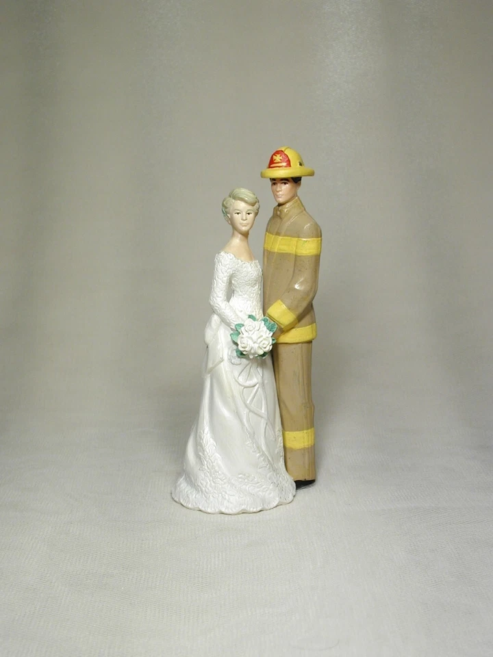 Bombero Bombero Tan Gear Novio y Novia 4.5" Boda Caketops Top 1152 Foto 1 de 1