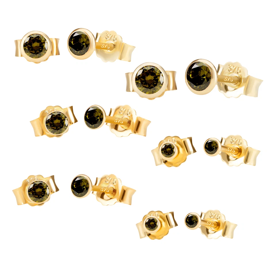 Paar 375 Gelb Gold 9 Karat Ohrstecker Zirkon Peridot Butterfly Verschluss - Bild 1 von 1