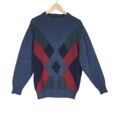Mario Forte Mens Golf Sweater Size Large Vintage Shetland Wool Argyle Print - Image 1 of 3
