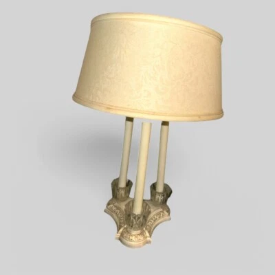 21 Inch Tall lamp with marble base, two bulbs, White in color with shade. - Image 1 of 4