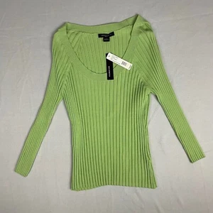 August Silk Women's Size Large Green Ribbed Silk Stretch Sweater New With Tags - Picture 1 of 15