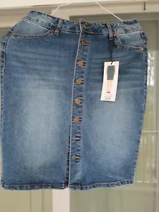 D Jeans Skirt Women's High Waist Button down Stretch Denim size 6 Brand New! - Picture 1 of 7