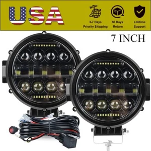 7"inch LED Work Light Bar 120W Round Driving Fog Lamp Spot DRL Offroad & Wire - Picture 1 of 14