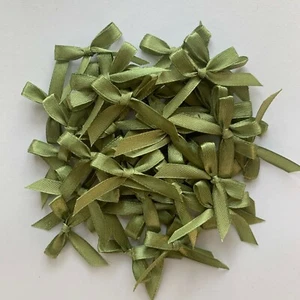 Olive Green Hand Tied 50 Mini Bows 6mm Stain Ribbon Craft Wedding Card Making - Picture 1 of 8