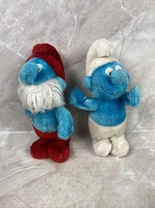 2 Vintage Peyo Smurf Plush 6in Papa Smurf - Picture 1 of 11