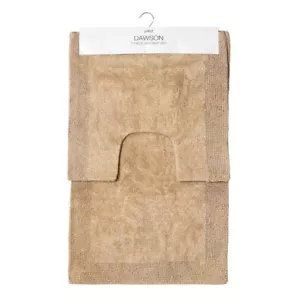 2pc J Elliot 50x80cm Dawson Bathroom Cotton Bath/Toilet/Shower Mat/Rug Set Sand - Picture 1 of 3