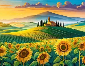 Tile Mural Tuscany Scene Italian Sunflower Field Landscape Kitchen Backsplash - Picture 1 of 16