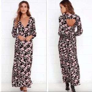 Mink Pink Crafty Critters Black Pink floral Maxi Dress NWT Womens medium - Picture 1 of 8