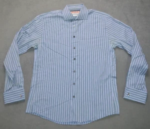 Thomas Pink Mens Long Sleeve Blue Striped Slim Fit Shirt French Cuff/links 15.5 - Picture 1 of 9