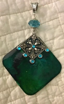 Collar Artesanal Artesanal Azul Verde y Antiguo Color Plata Inc. Cadena Plata Foto 1 de 3