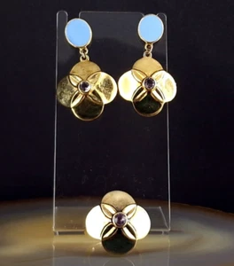 Conjunto de joyas plata 925 anillo joyo pendientes amatista esmalte azul púrpura - Imagen 1 de 11