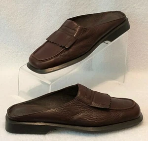 Tommy Bahama Women Sz 37 6.5 Brown Leather Mule Slides Flats Loafer Shoe - Picture 1 of 8
