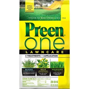 Preen One LawnCare Weed & Feed Lawn Fertilizer, Covers 10,000 sq. ft, 36 lb - Picture 1 of 6