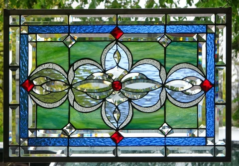 Stained Glass Window hanging  28 1/4 X 20  incl hooks Cover
