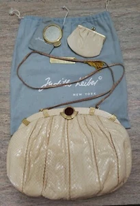 Judith Leiber Snake Skin Cameo Creme Gold Tone Vintage Purse Hand Bag Clutch - Picture 1 of 9
