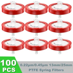 Filtro de jeringa de PTFE 10-100 piezas 13 mm 25 mm de diámetro, 0,45 um 0,22 um tamaño de poro, HPLC - Imagen 1 de 27