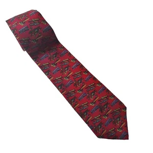 Liberty of London Vintage rote Herrenkrawatte mit All-Over-Druck Flugzeugmuster - Bild 1 von 6