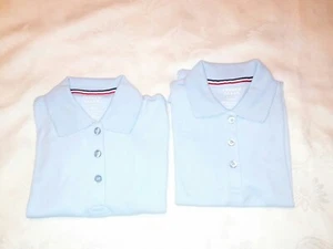 Lot of 2 Knit Girls Size 10/12 Large School Uniform Polos Sky Blue Short Sleeve - Picture 1 of 5