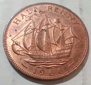Half Penny 1966 GB UK Coin Elizabeth II 1/2 Pence Ha'penny British - Picture 1 of 2
