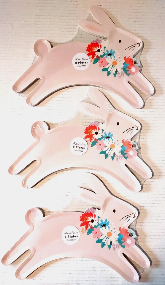 Meri Meri Easter Bunny Rabbit Party Paper Plates 9" x 12" - 3 Sets 8 Ea 24 Total - Image 1 of 3