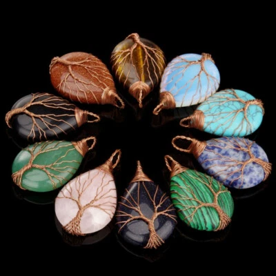 Natürlicher Kristall Quarz Stein Baum Lebens Reiki Energie Anhänger Halskette - Bild 1 von 4