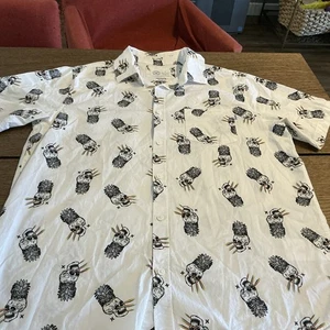 Polo Hurley teschio ananas bianca tessuto manica corta con bottoni taglia large - Foto 1 di 15