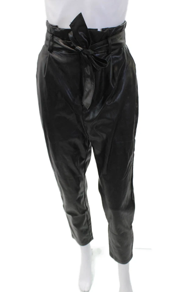 BB Dakota Womens Leather Belted Zipped Tapered Straight Leg Pants Black Size 6 - Image 1 of 4
