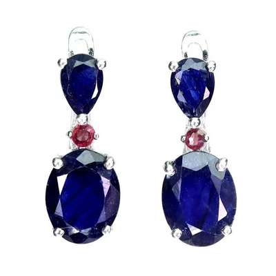 925 Sterling Silver Earrings Oval Sapphire 9x7mm Ruby Natural Gemstone Jewelry - Image 1 of 4