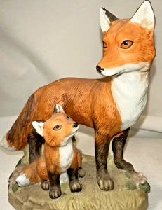Vintage Rotfuchs & Welpe Figur 1417 Mama mit Baby 1993 Homco Porzellan - Bild 1 von 13